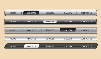 webpage tool bars collection shiny grey horizontal design