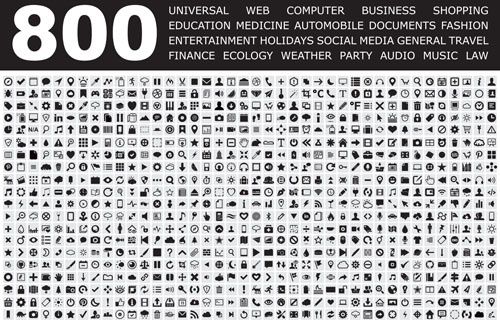 800 small fine web media icons set