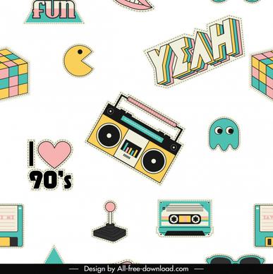 90s decade vintage iconscolorful flat 3d sketch