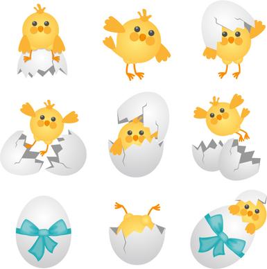 9 cartoon chicken and egg vector