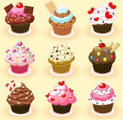 9 delicious cupcakes vector