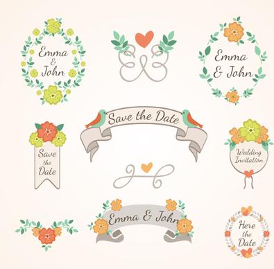 9 fresh flowers wedding tag vector