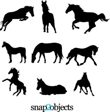 9 Horses Vector Silhouettes