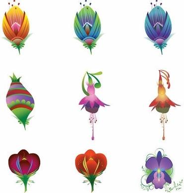 flowers icons collection colorful sketch