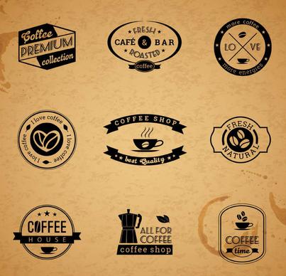 9 retro coffee label design vector