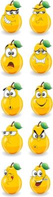 a cute cartoon pear expressions vector