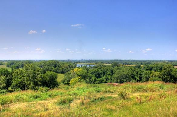 a lake and the highway at cahokia mounds illinois