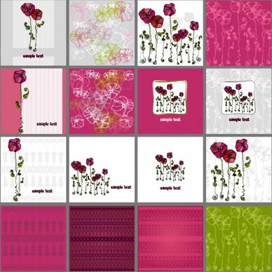 card background templates classical flora flat sketch