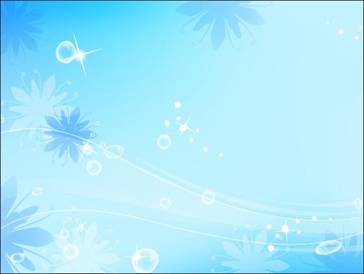 blue background vector illustration with flowers and drops