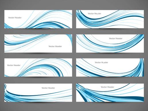 abstract blue colorful shiny line header wave set vector