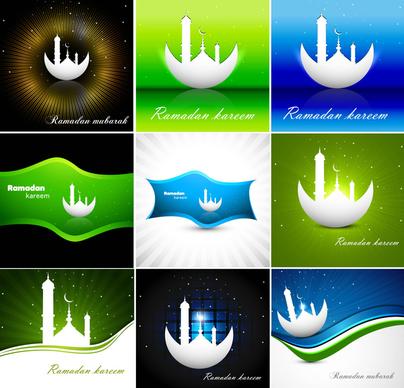abstract bright colorful green ramadan kareem collection vector design