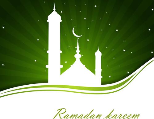 abstract bright green colorful ramadan kareem wave vector
