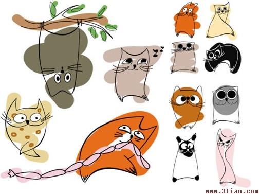 cat characters icons funny handdrawn sketch