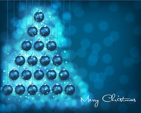 abstract christmas tree with balls on blurred background