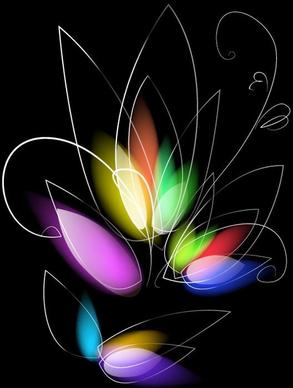Abstract Colorful Floral on Black Background Vector