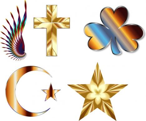 abstract decorative icons illustration with shiny metal style