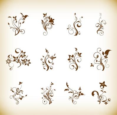 abstract floral element vector set