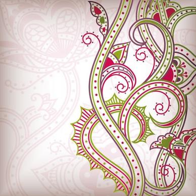 traditional flora pattern colorful flat curves sketch