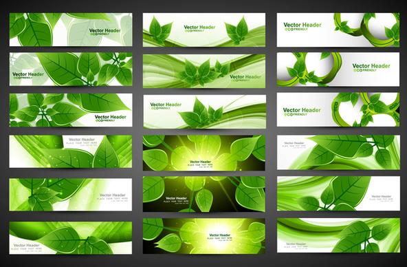 abstract green eco set of vector headers design illustration