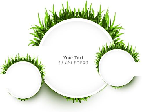 abstract green grass circle frame vector white illustration