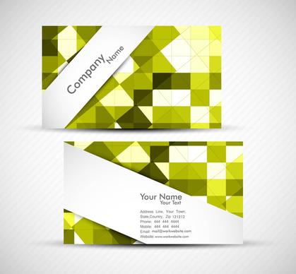 abstract green mosaic colorful business card presentation set white vector