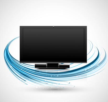 abstract led tv blank screen realistic reflection blue wave stylish colorful vector