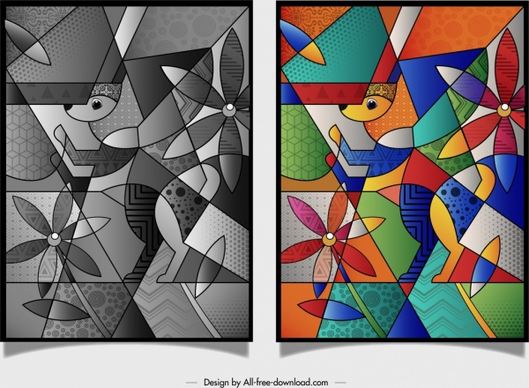 abstract painting dog flower icons colorful geometric design