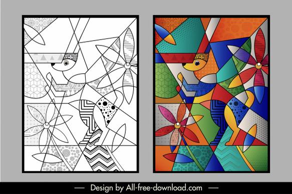 abstract paintings colorful animal flower sketch polygonal design