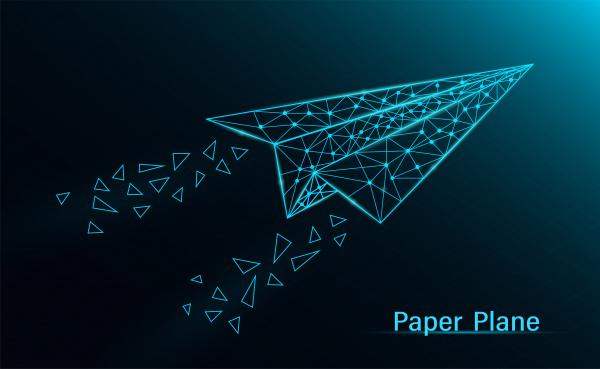 abstract paper plane dark neon on blue background illustration vector