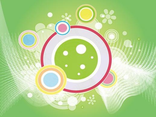 abstract green background colorful circles and curves decoration