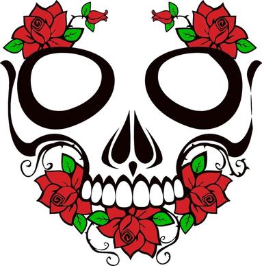 abstract skull and roses vector illustration