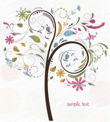 Abstract Swirl Floral Tree Vector Graphic