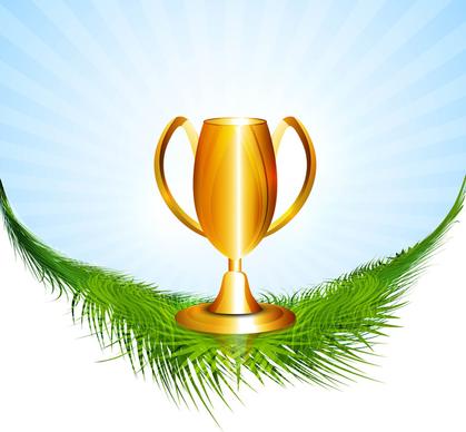 abstract trophy sitting on grass colorful vector design