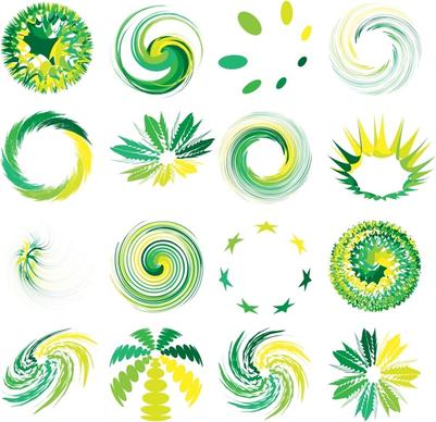 decorative elements templates modern green yellow dynamic shapes