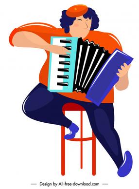 accordion player icon colored cartoon character sketch