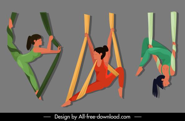 acrobat performer icons dynamic design cartoon sketch