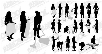 Action figures do housework silhouette vector material