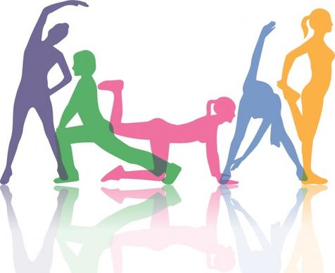 active human background excercise gestures colorful silhouette icons