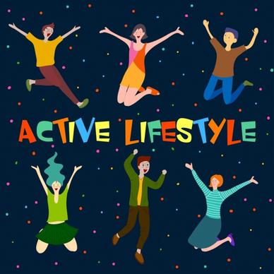 active lifestyle background excited jumping human icons