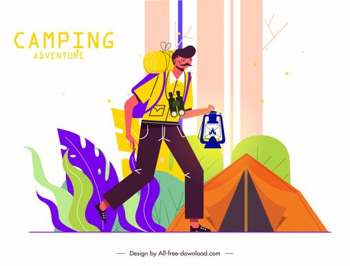 adventure camping background colorful classic design cartoon character