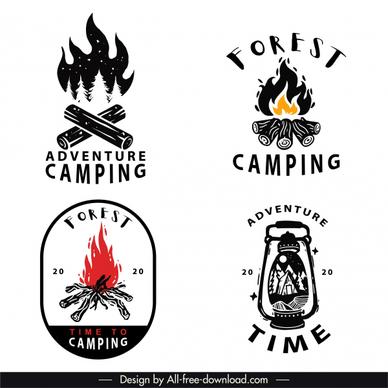 adventure camping logo templates classical firewood light sketch