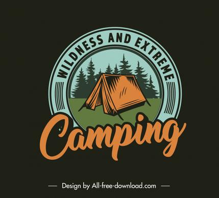 adventure camping logotype dark classic design tent sketch