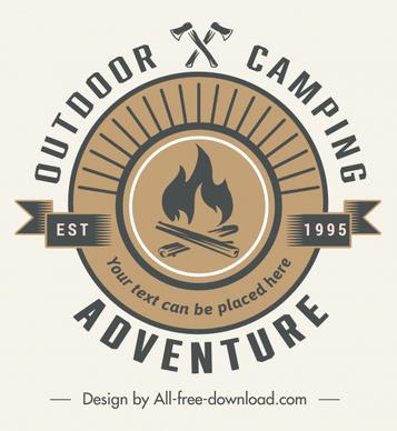 adventure camping logotype fire wood sketch classic design