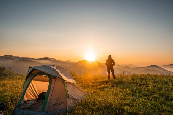 adventure camping picture tent sunset mountain scene 