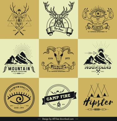 adventure logo templates retro mountain reindeer tent sketch