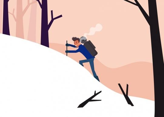 adventure painting mountain climber snow icons cartoon character