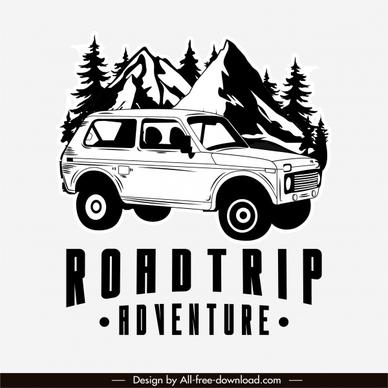 adventure road trip banner black white classic design