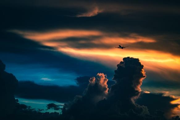 aeroplane airplane cloud dusk evening landscape