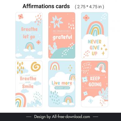 affirmations cards  stationery design elements dynamic flat sky elements