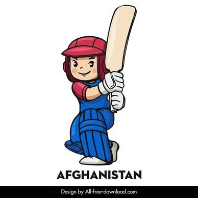 afghanistan cricket team icon cute cartoon player sketch